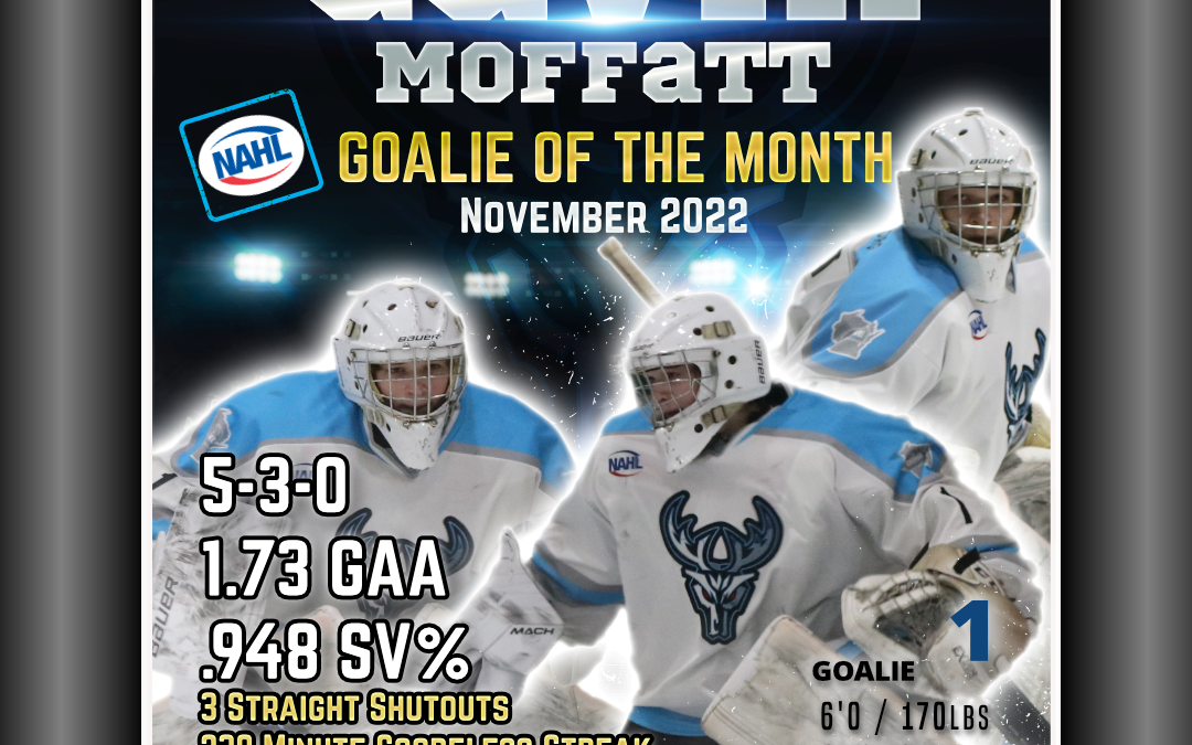 Gavin Moffatt Earns NAHL True Hockey Goaltender of the Month Award for November
