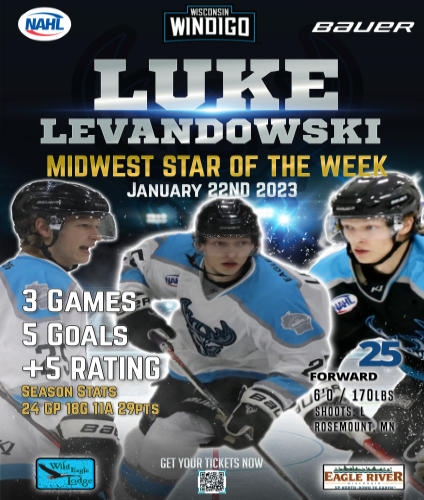 Windigo Sweep Ice Dogs in Three Game Series Levandowski Midwest Star of the Week